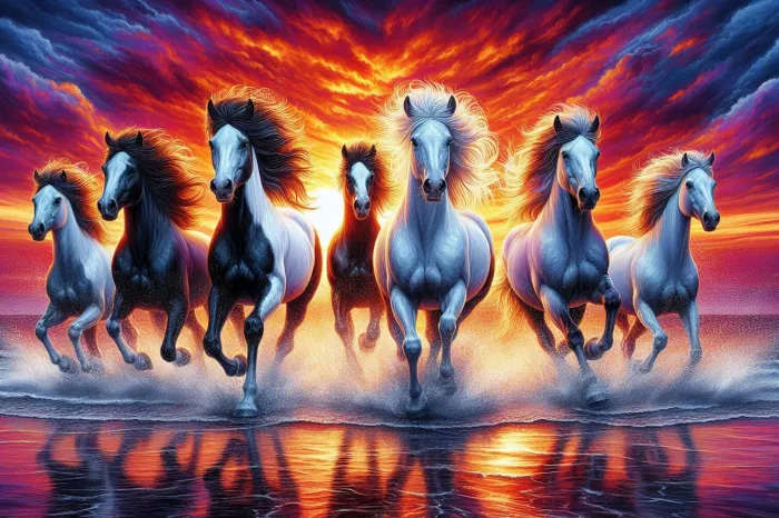 Golden Light Seven Running Horses | PrintPosters.in